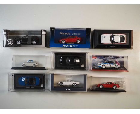 A group of boxed and unboxed 1:43 scale models to include Norev, AUTO ART and Triple 9, comprising assorted Mazda automobiles