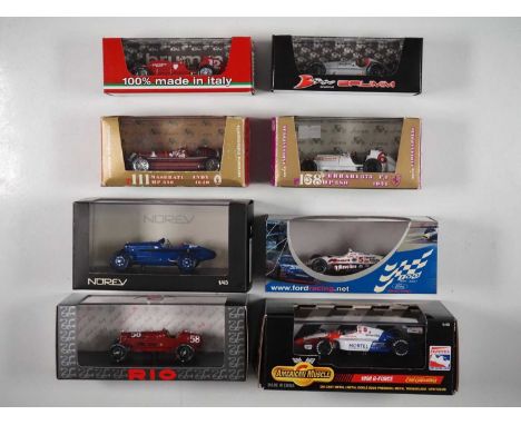 A group of 1:43 scale models by  RIO, BRUM, AMERICAN MUSCLE, NOREV and VITESSE, comprising of Indy 500 examples, VG/E in G/VG