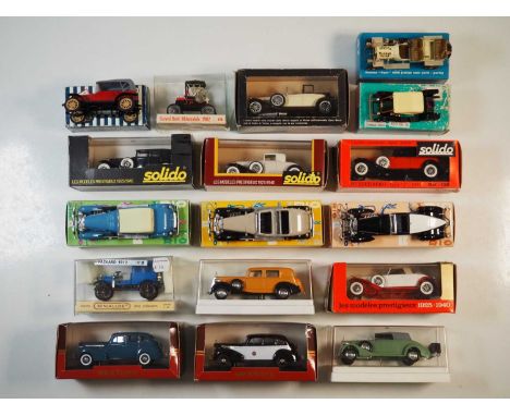 A group of boxed 1:43 scale models to include REX TOYS, RIO and SOLIDO, comprising of pre war American automobiles, G/VG in F