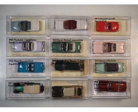 A group of unboxed 1:43 scale models of American cars by FRANKLIN MINT, G/VG, corvette is missing its hard top (12)