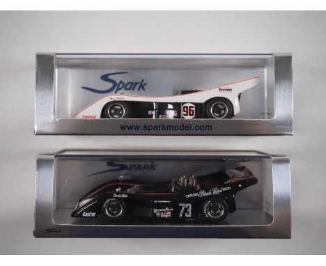 A pair of 1:43 scale hand built resin models of Can-Am racing cars by SPARK (MINIMAX), comprising of a McLaren M20, No 73 Wat