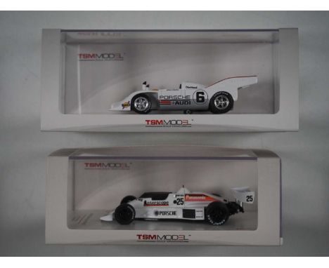 A pair of 1:43 scale hand built resin models by TSM, comprising of a Porsche/Audi 917/10, No 6 Can-Am challenge race for Mols