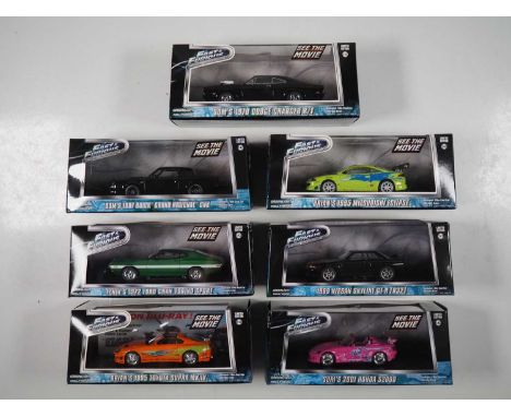 A group of 1:43 scale models by GREENLIGHT Hollywood range, comprising cars from the movie Fast &amp; Furious, VG/E in G/VG p