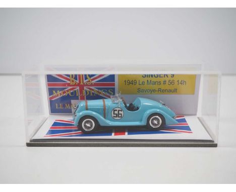 A 1:43 scale B.T.S. MOULDINGS hand built resin model of a 1949 Le Mans No 56 Singer 9, VG/E in G/VG perspex case.