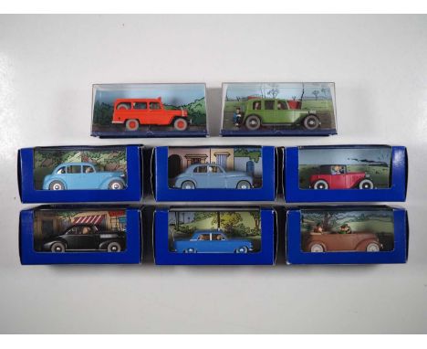 A group of 1:43 scale comic book cars from the ATLAS Editions Tintin series, VG/E in G/VG perspex cases and 6 in card outer b