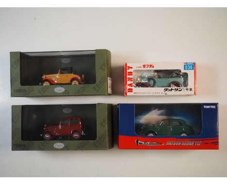 A group of 1:43 scale models by EBBRO and TOMY, comprising of assorted Datsun automobiles to include an EBBRO Mr K selection 