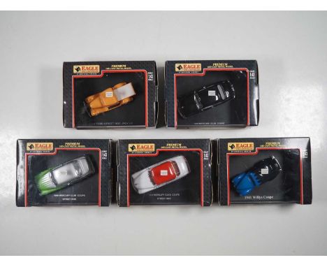 A group of 1:43 scale models by EAGLE COLLECTIBLES, comprising of hot rods and Mercury automobiles VG/E in G/VG boxes (5)