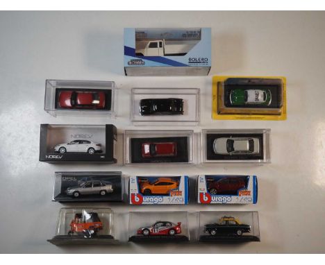 A group of boxed and unboxed 1:43 scale models to include NOREV and BBURAGO, comprising assorted international automobiles, V