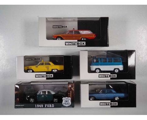 A group of 1:43 scale models by WHITEBOX and GREENLIGHT, comprising of Ford automobiles, VG/E in G/VG boxes (5)