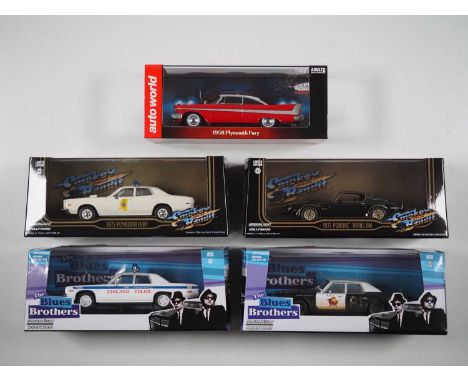 A group of 1:43 scale models by GREENLIGHT and AUTO WORLD, to include a GREENLIGHT Blues Brothers  Dodge Monaco, GREENLIGHT S