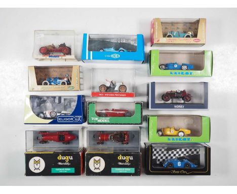 A group of boxed/cases 1:43 scale models to include BRUMM, DUGU, NOREV and ELIGOR, comprising of assorted early Grand Prix ra