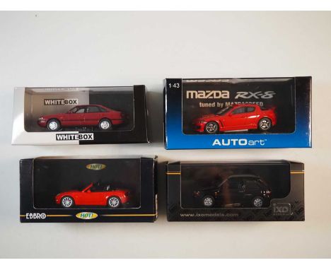 A group of 1:43 scale models by WHITEBOX, AUTO ART, IXO and EBBRO, comprising assorted Mazda automobiles to include an EBBRO 