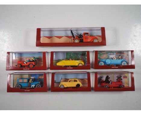 A group of 1:43 scale comic book cars from the ATLAS Editions Tintin series, VG/E in G/VG perspex cases and card boxes, tow t