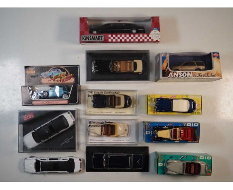 A group of boxed and unboxed 1:43 scale models to include SUN STAR, ANSON COLLECTIBLES and RIO, comprising of Lincoln automob