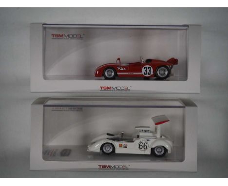 A pair of 1:43 scale hand built resin models of Can-Am racing cars by TSM, comprising of a Chaparral 2G, No 66 LA Times Grand