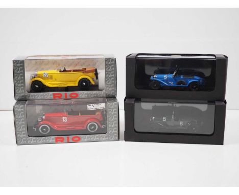 A group of boxed 1:43 scale models by PINKO for DAN TOYS and RIO, comprising of X2 RIO Isotta Frasachini and X2 PINKO Lorrain