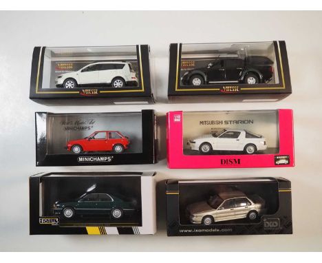 A group of 1:43 scale models by VITESSE, MINICHAMPS, IXO, DISM and FIRST:43, comprising assorted Mitsubishi automobiles, to i