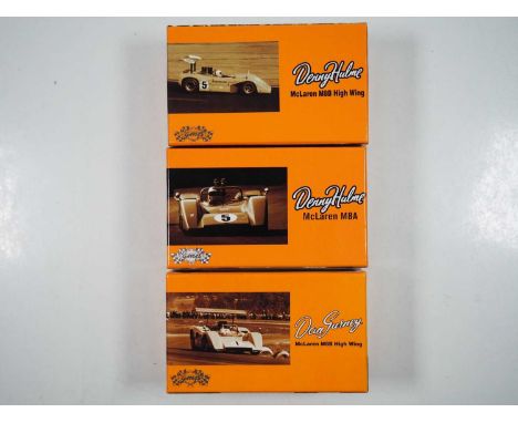 A group of 1:43 scale limited edition models of Can-Am racing cars by GMP, comprising of a McLaren M8B high wing, Denny Hulme