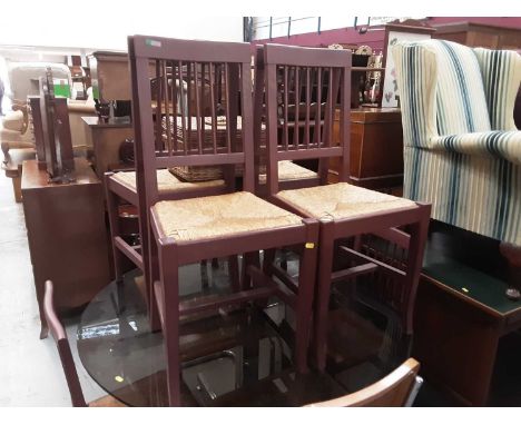 Set of six stick back chairs with rush seats