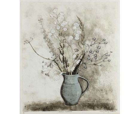 Penny Berry Paterson (1941-2021) etching and aquatint - Autumn Seedheads, signed and numbered 2/4, 40cm x 48cm , in glazed fr