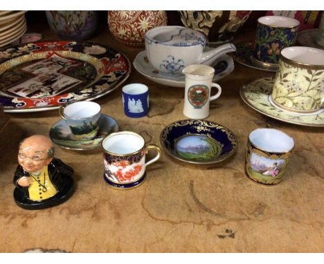 Group of mixed ceramics to include Royal Crown Derby miniature cup, Clarice Cliff Wilkinson pottery items, V&amp;A Collection