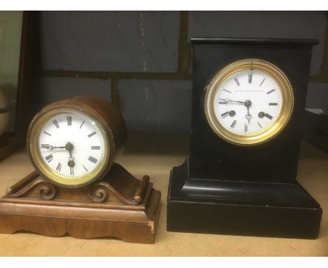 Late 19th century Swiss slate mantel clock by Aubert &amp; Klaftenberger a Geneve, together with a 19th century Continental w