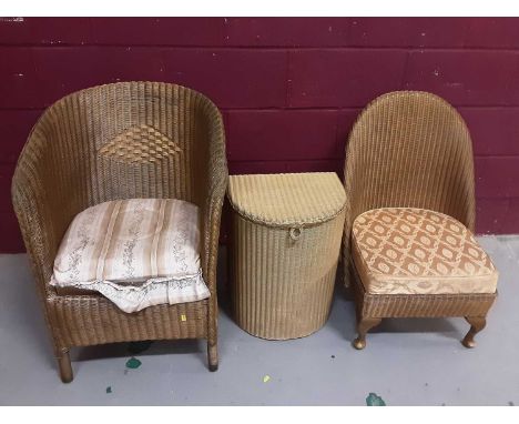 Three pieces of Lloyd Loom including chair, linen box and commode chair
