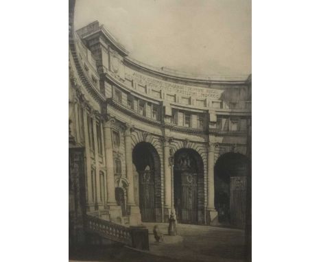 Graham Barry Clilverd (1883-1959) etching, architectural study, glazed frame