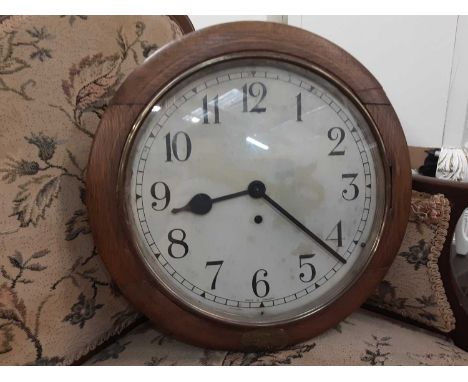Early 20th century Enfield circular wall clock in oak case, dial is 30cm diameter, bearing label - The Property Of The St Jam