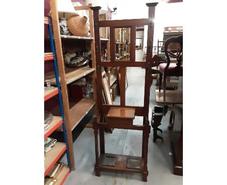 Edwardian walnut hallstand with bevelled mirror back, central glove box and two stick trays below, 62cm wide, 28cm deep, 189c