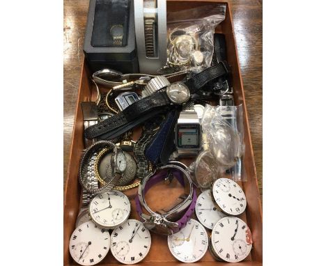 Group various wristwatches including vintage silver cased watch, together with watch parts and pocket watch movements