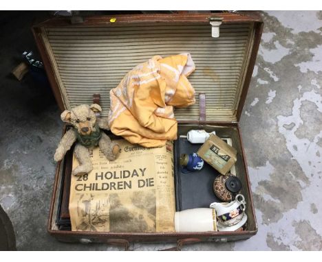 Vintage suitcase containing pictures, ornaments, ceramics and sundries