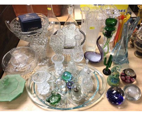Paperweights including Caithness 'Helter Skelter' and Mdina, together with other glassware