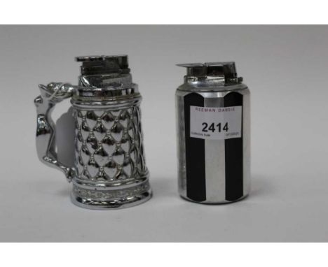 Ronson lighter, of round faceted form, and another lighter in the form of a tankard (2)