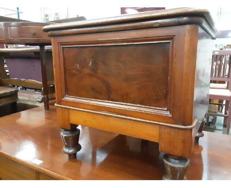 Victorian mahogany commode with ceramic liner together with a step commode, cut down corner washstand, mahogany oval coffee t