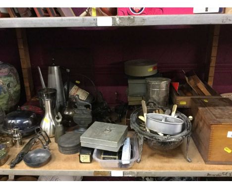 Vintage Kodak film tanks, cigarette servers, plated ware including muffin dish and flat ware