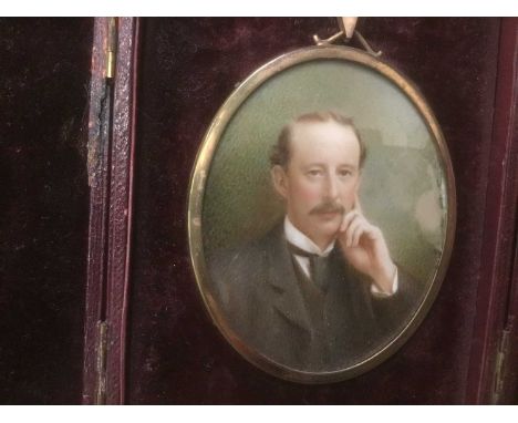 Early 20th century portrait miniature on ivory, a Gentleman, oval, in hinged case, together with a 19th century portrait mini