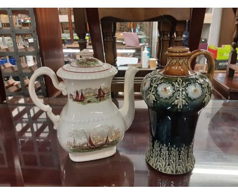 Royal Doulton flagon, Copeland Spode teapot and a clock (3)