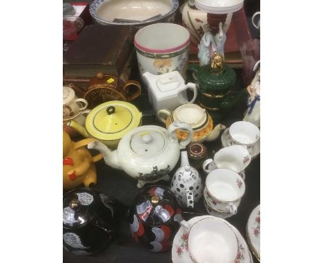 Collection of novelty teapots, together with antique books including Atlas of England and Wales, Paragon tea service, figurin