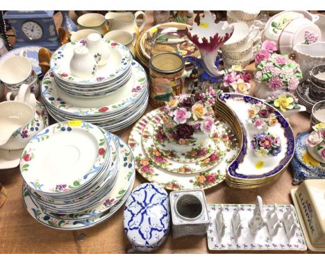 Large quantity ceramics, ornaments, tea and dinner ware including Poole Cranborne, Wedgwood Jasper ware, Royal Albert Old Cou