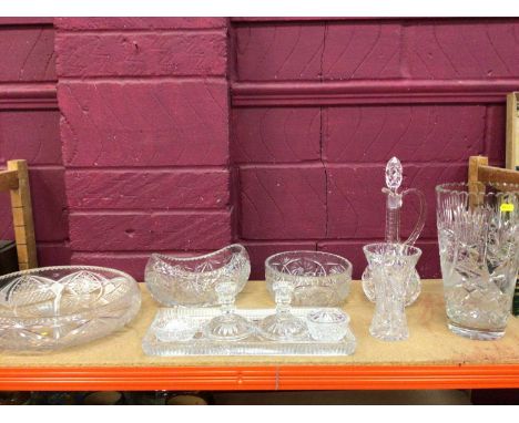 Selection of cut glass bowls, vases, decanter and dressing table set