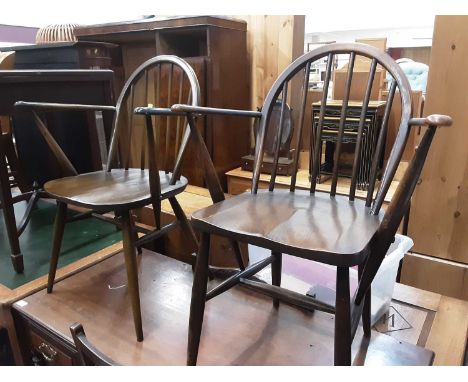 Pair of Ercol stick back chairs, together with another pair of Ercol chairs