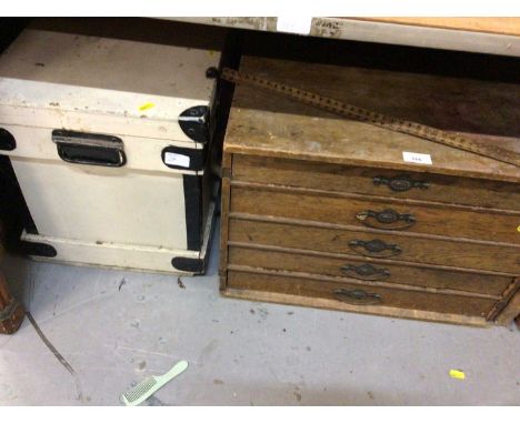 Five drawer wooden chest with vintage Meccano parts, plus wooden chest