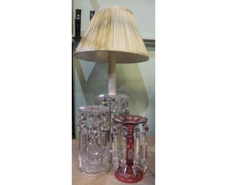 Two vintage table lusters and a luster table lamp with shade