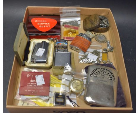 Gentleman's Items - Birmingham 1901 hallmarked silver shield fob, hand warmer, Roamer watch, other watches; a Dunhill lighter