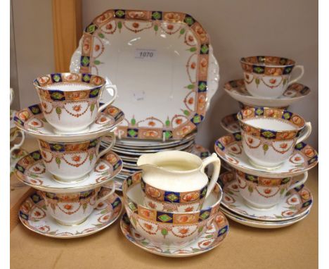 Ceramics - part tea service comprising twelve side plates 17cm, two square sandwich plates, eight cups, twelve saucers, sugar