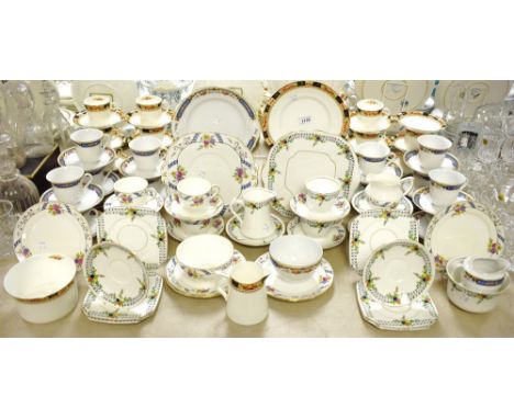 A Collingwoods part tea service including cups and saucers, bread and butter plate, side plates, cream jug and sugar bowl ;  