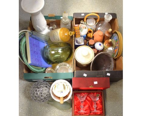 Ceramics and glass - cut glass decanter; a pair of Edinburgh crystal wine glasses, cased; other glass including paperweights,