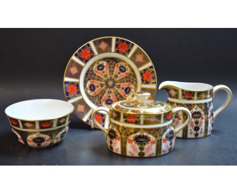 Royal Crown Derby 1128 Imari - cream jug, twin-handled sucrier and cover, dessert plate and sugar basin, all first quality (4