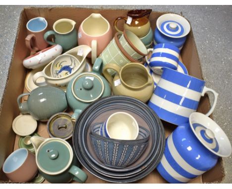 Ceramics - A T.G.Green jug;  others, storage jars, cups and saucers;  Denby Ferndale set of six graduated planters;  A Denby 